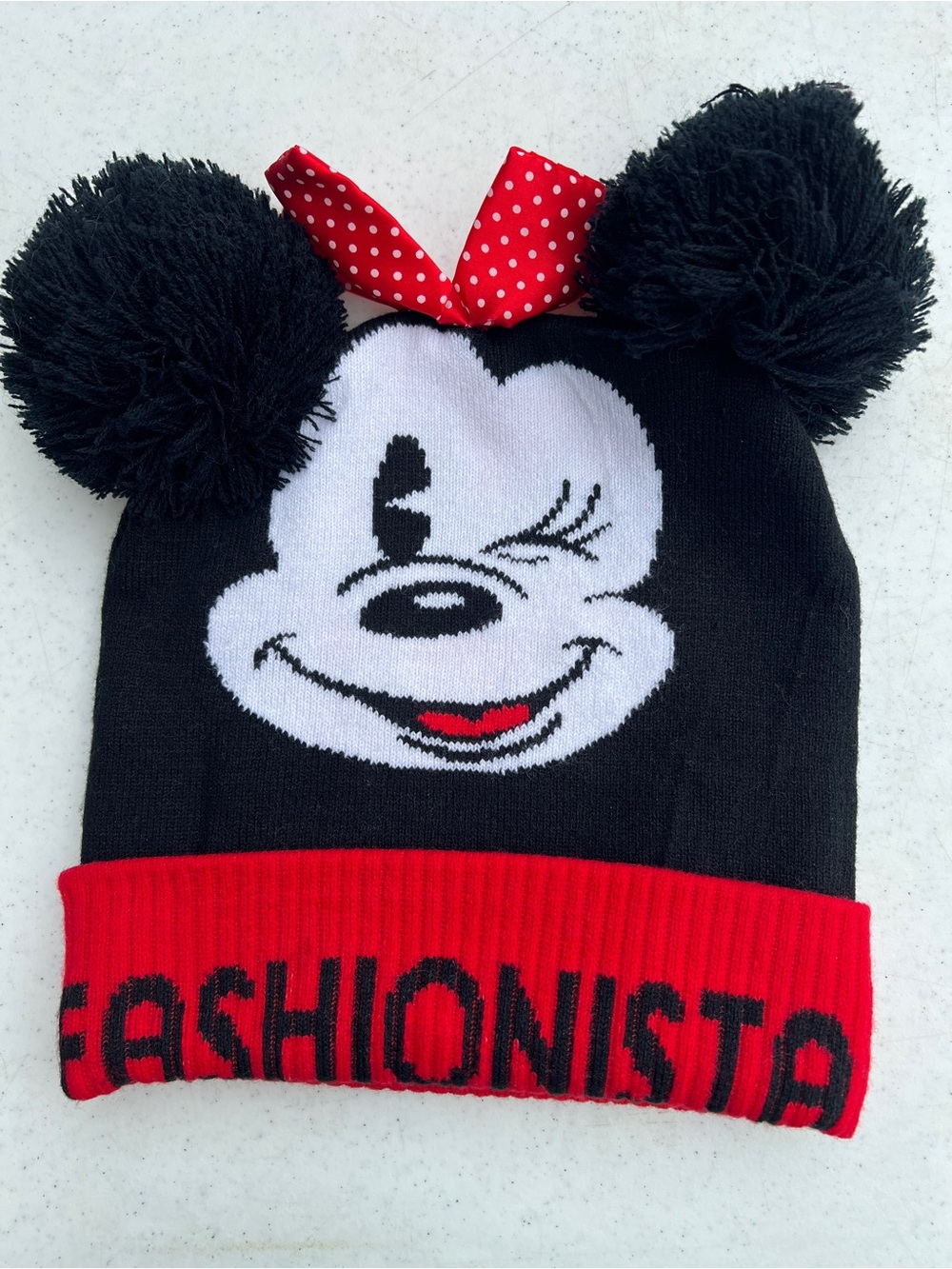 Black & Red Character Pom Pom Beanie - Fashionista